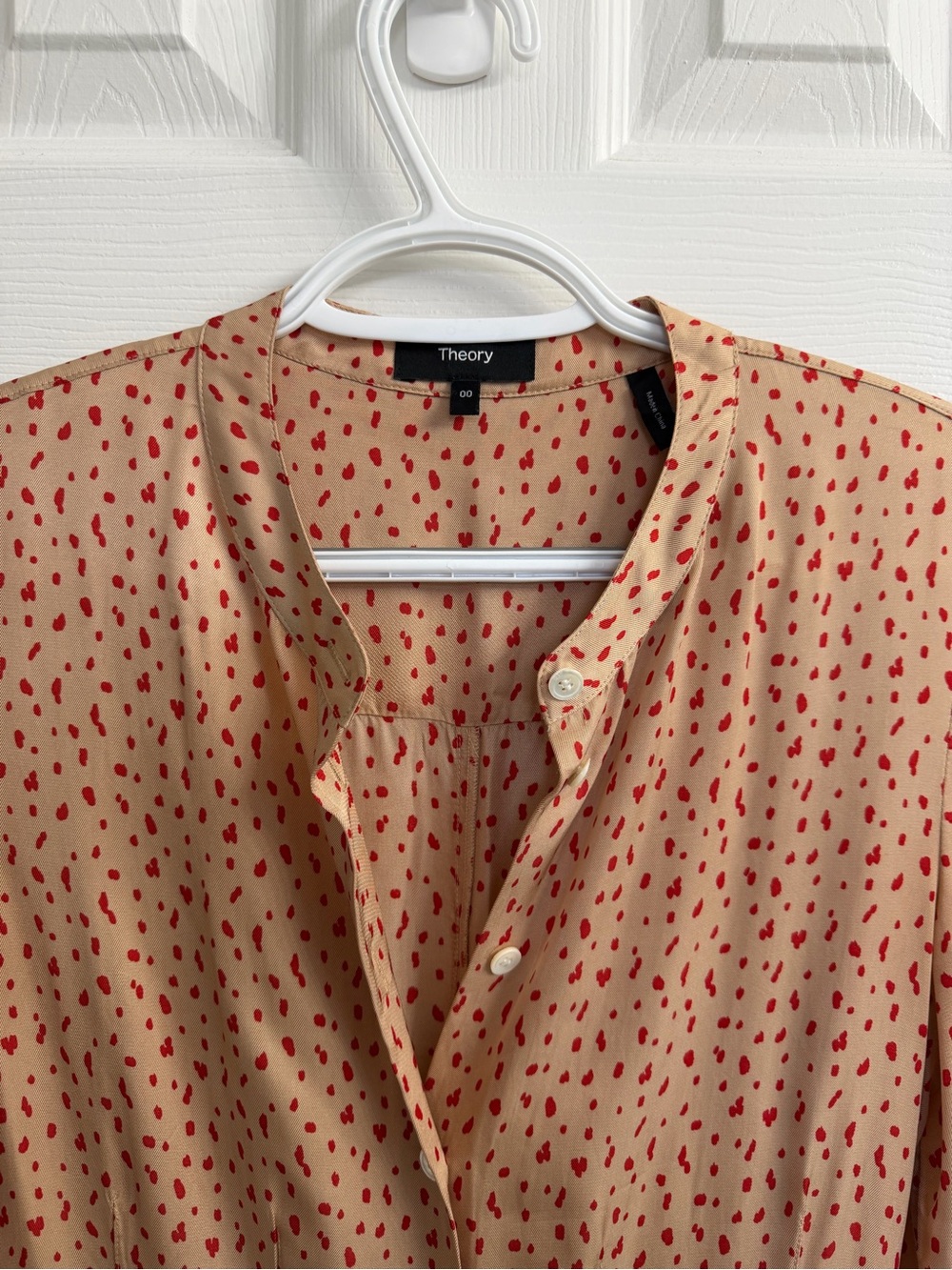 Theory Cream & Red Spring Dot Print Button-Front Midi Shirt Dress 00 - Picture 3 of 11